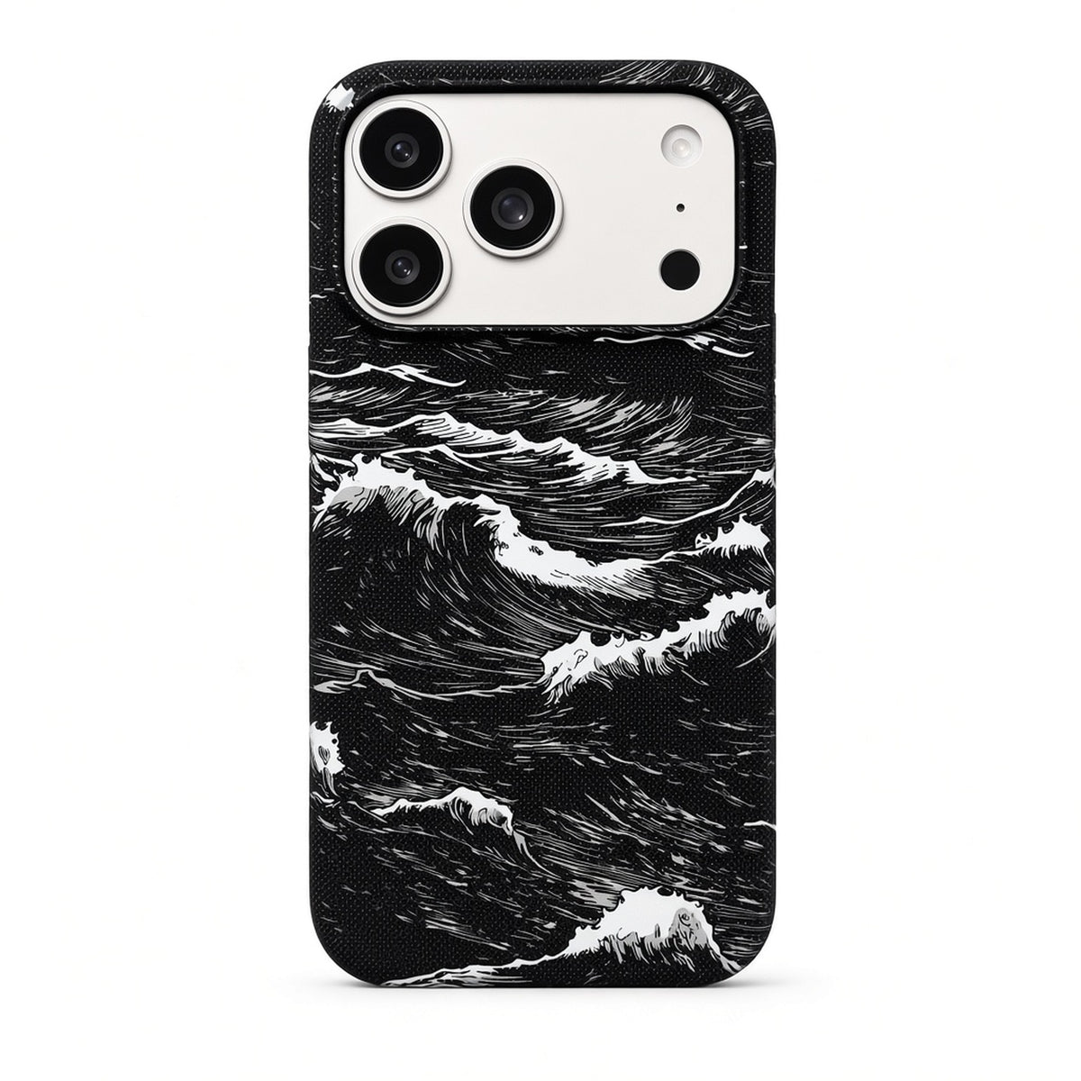 Black sea wave pattern case for iPhone 17, on white background