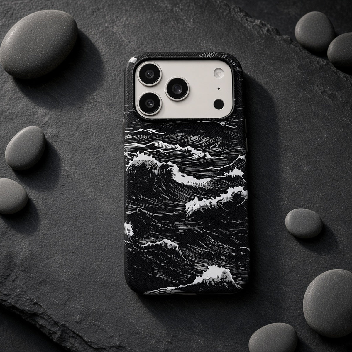 Black sea wave pattern case for iPhone 17, photo 2